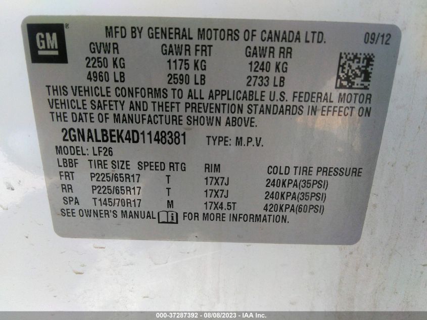 2013 CHEVROLET EQUINOX LS - 2GNALBEK4D1148381