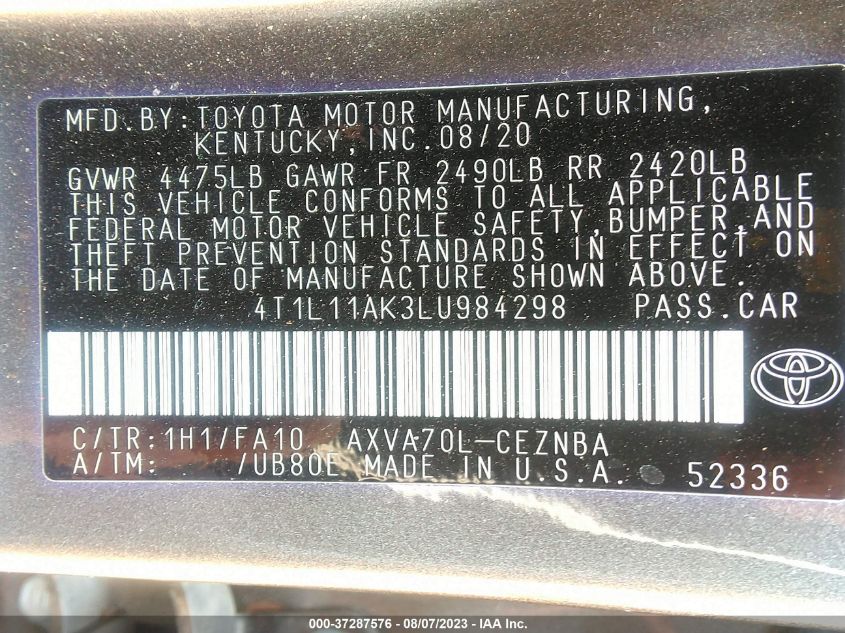 4T1L11AK3LU984298 Toyota Camry LE 9