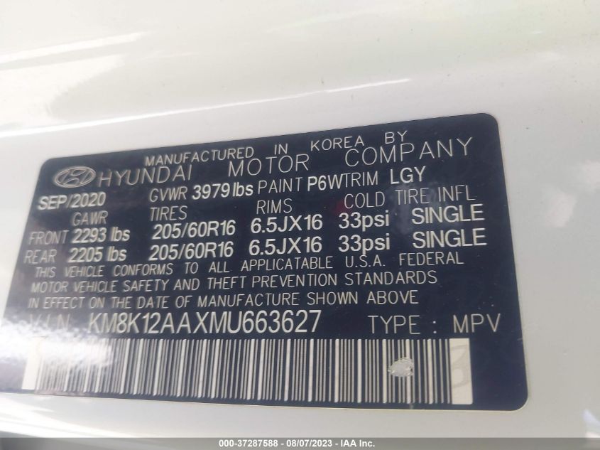 2021 HYUNDAI KONA SE - KM8K12AAXMU663627