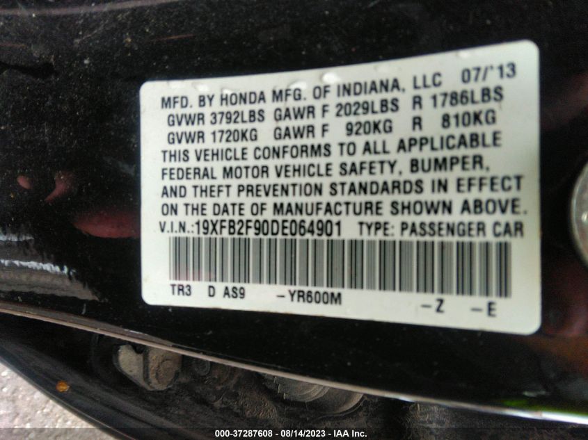 2013 HONDA CIVIC SDN EX-L - 19XFB2F90DE064901