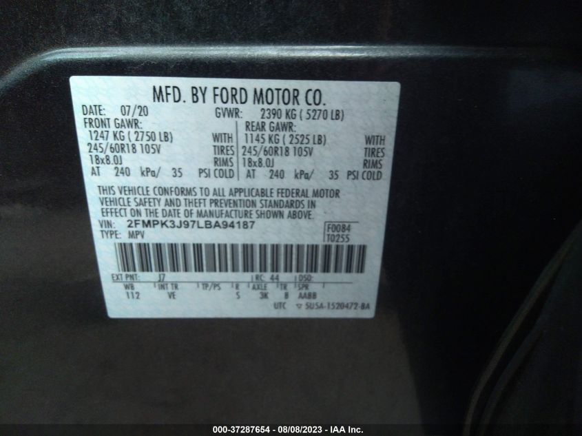 2020 FORD EDGE SEL/ST LINE - 2FMPK3J97LBA94187
