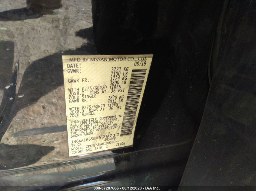 2019 NISSAN TITAN SV - 1N6AA1E65KN529712