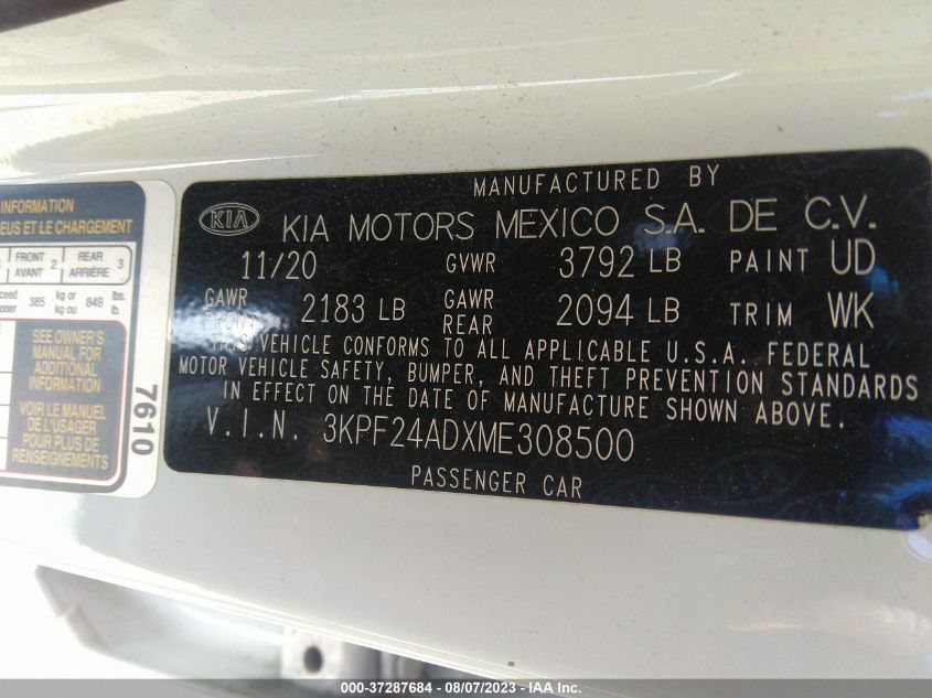 2021 KIA FORTE LXS - 3KPF24ADXME308500