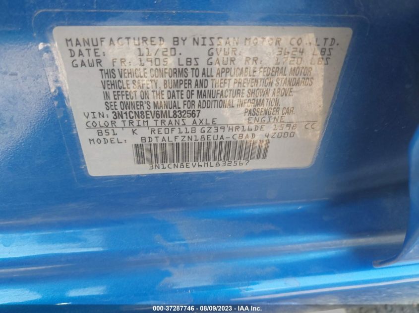 2021 NISSAN VERSA SV - 3N1CN8EV6ML832567