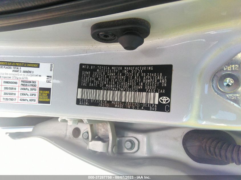 2021 TOYOTA COROLLA LE - 5YFEPMAE2MP205575