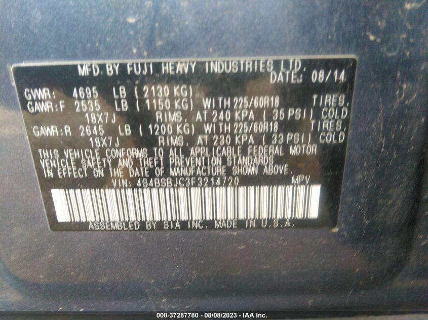 2015 SUBARU OUTBACK 2.5I LIMITED - 4S4BSBJC3F3214720