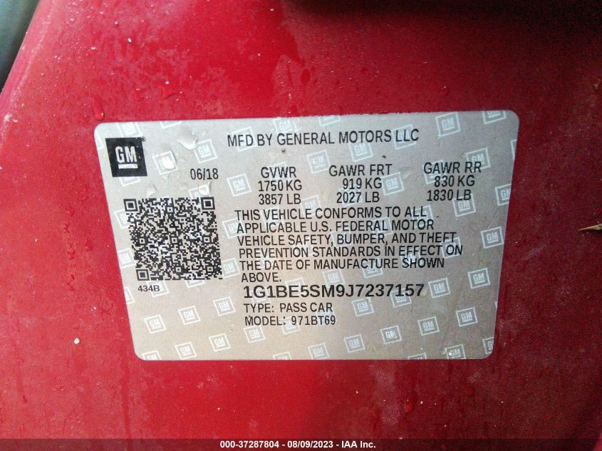 2018 CHEVROLET CRUZE LT - 1G1BE5SM9J7237157