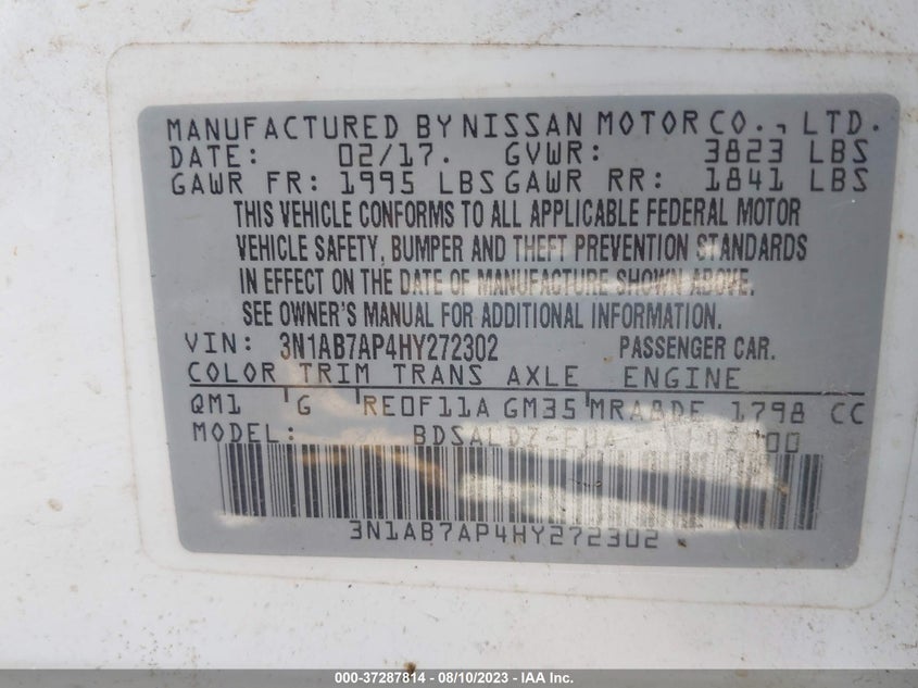 VIN 3N1AB7AP4HY272302 2017 NISSAN SENTRA SV