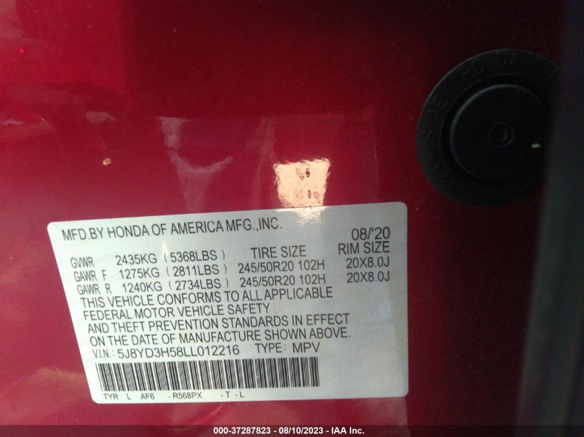 2020 ACURA MDX TECHNOLOGY - 5J8YD3H58LL012216