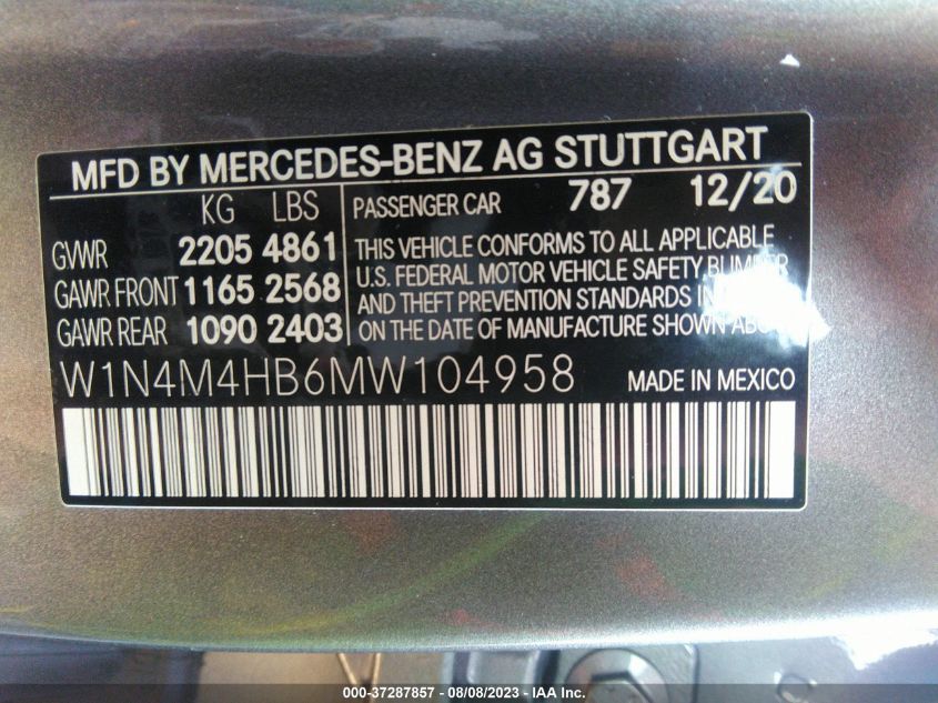 2021 MERCEDES-BENZ GLB GLB 250 - W1N4M4HB6MW104958