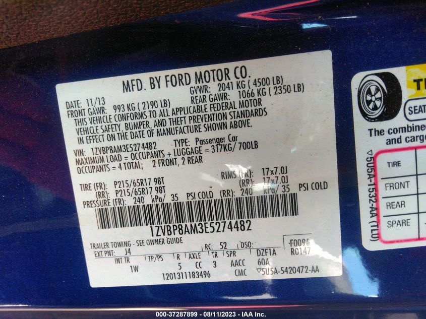 2014 FORD MUSTANG V6 - 1ZVBP8AM3E5274482