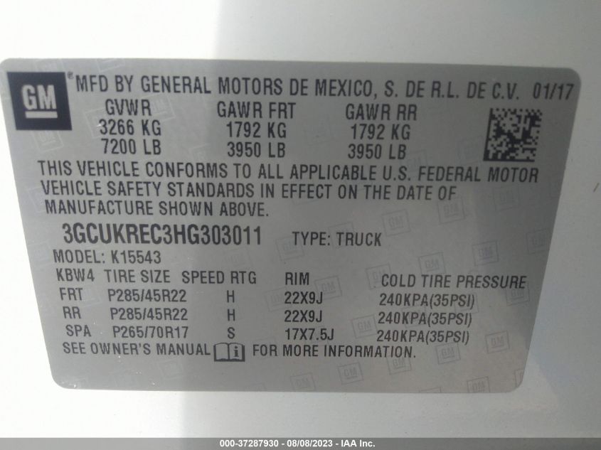 2017 CHEVROLET SILVERADO 1500 LT - 3GCUKREC3HG303011