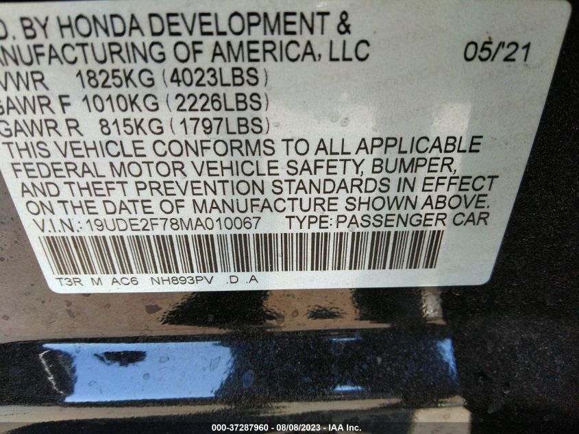 2021 ACURA ILX PACKAGE - 19UDE2F78MA010067