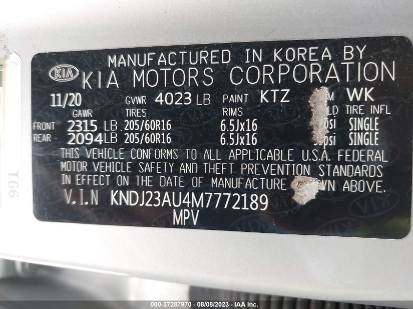 2021 KIA SOUL S - KNDJ23AU4M7772189