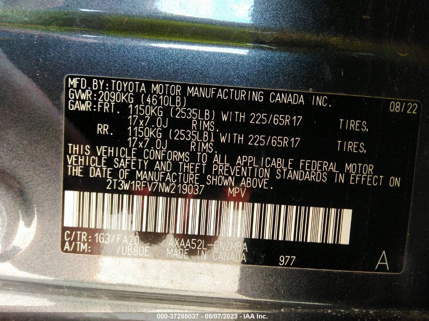 2022 TOYOTA RAV4 XLE - 2T3W1RFV7NW219037