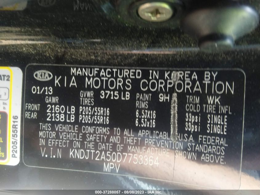 2013 KIA SOUL BASE - KNDJT2A50D7753364