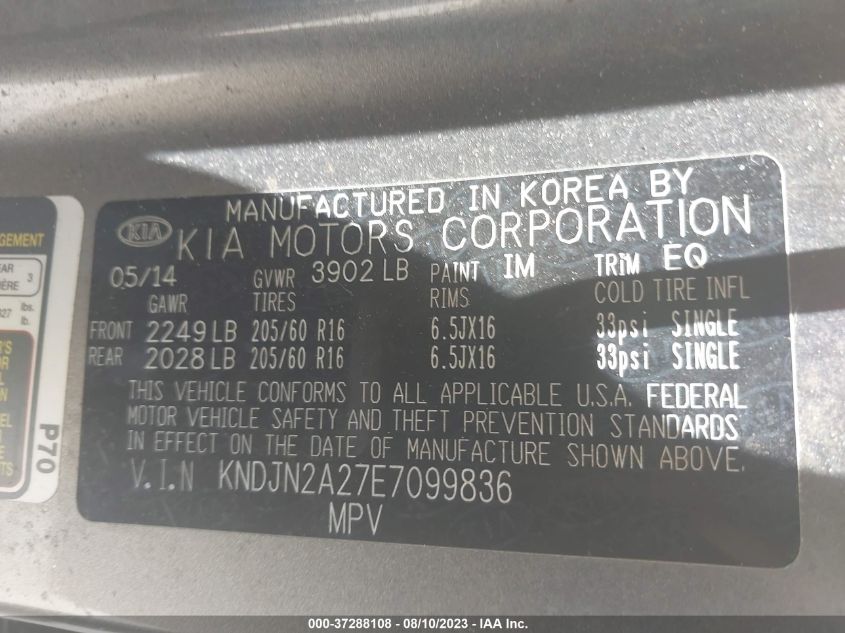 2014 KIA SOUL BASE - KNDJN2A27E7099836