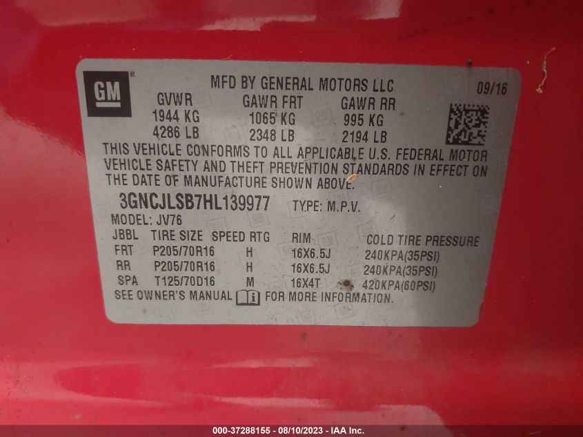 2017 CHEVROLET TRAX 1LT - 3GNCJLSB7HL139977