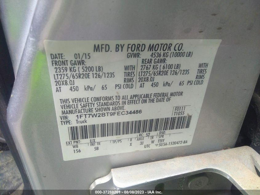 2015 FORD SUPER DUTY F-250 SRW LARIAT/PLATINUM - 1FT7W2BT9FEC34486