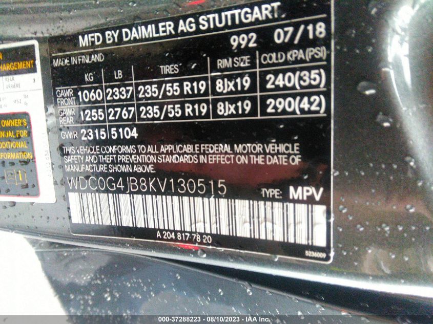 2019 MERCEDES-BENZ GLC GLC 300 - WDC0G4JB8KV130515