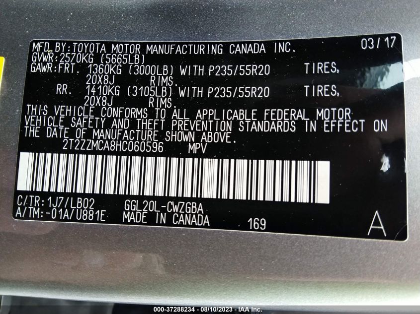 2017 LEXUS RX RX 350 - 2T2ZZMCA8HC060596