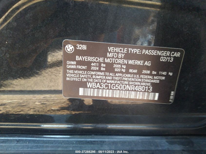 2013 BMW 3 SERIES 328I - WBA3C1G50DNR48013
