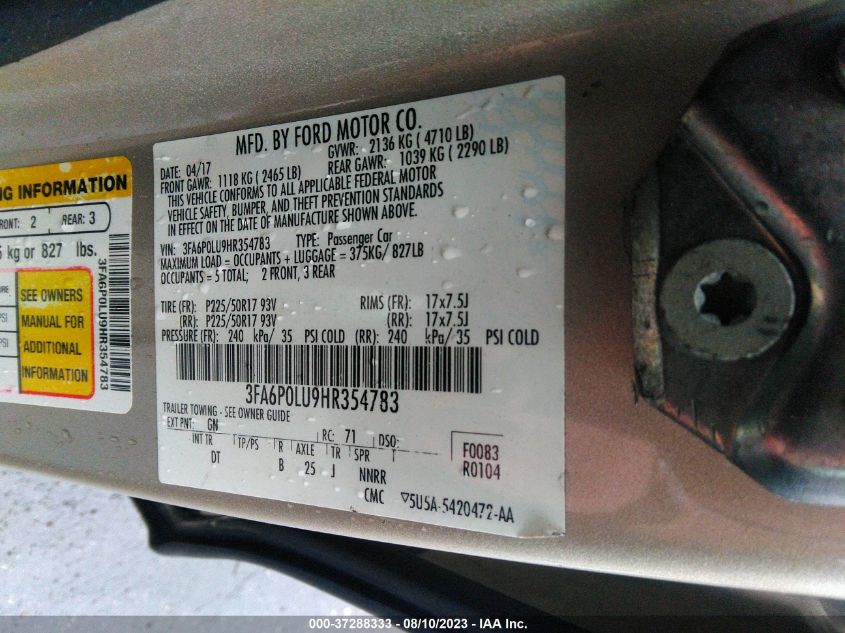 2017 FORD FUSION HYBRID SE - 3FA6P0LU9HR354783