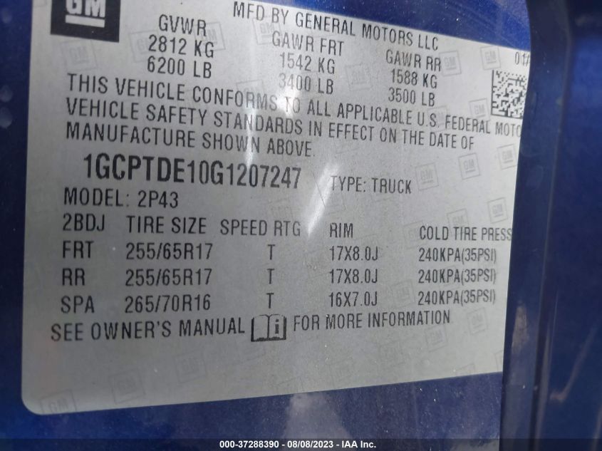 2016 CHEVROLET COLORADO 4WD Z71 - 1GCPTDE10G1207247