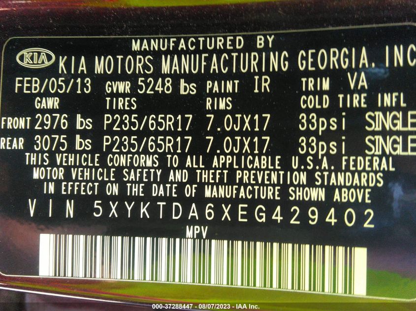 2014 KIA SORENTO LX - 5XYKTDA6XEG429402
