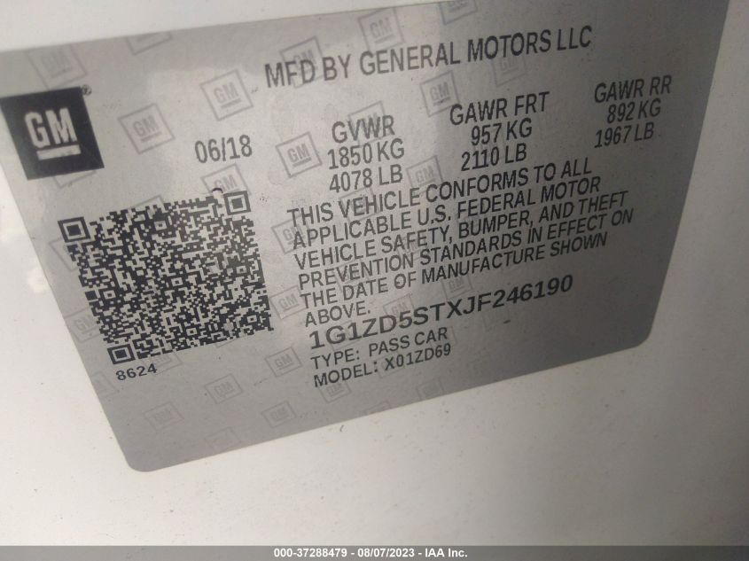 2018 CHEVROLET MALIBU LT - 1G1ZD5STXJF246190