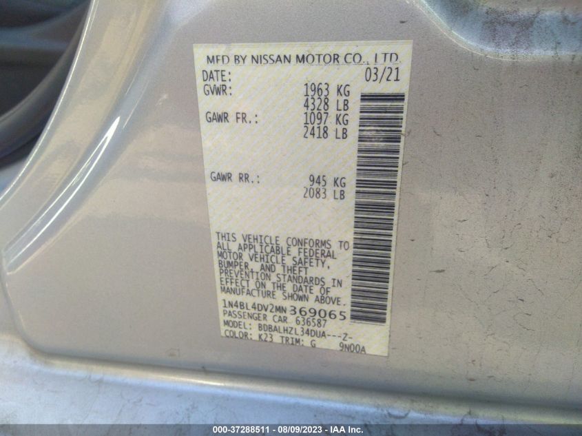 2021 NISSAN ALTIMA 2.5 SV - 1N4BL4DV2MN369065