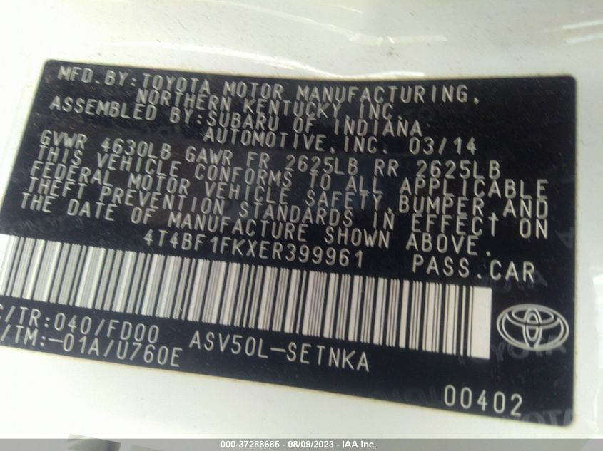2014 TOYOTA CAMRY L/LE/XLE/SE/SE SPORT - 4T4BF1FKXER399961