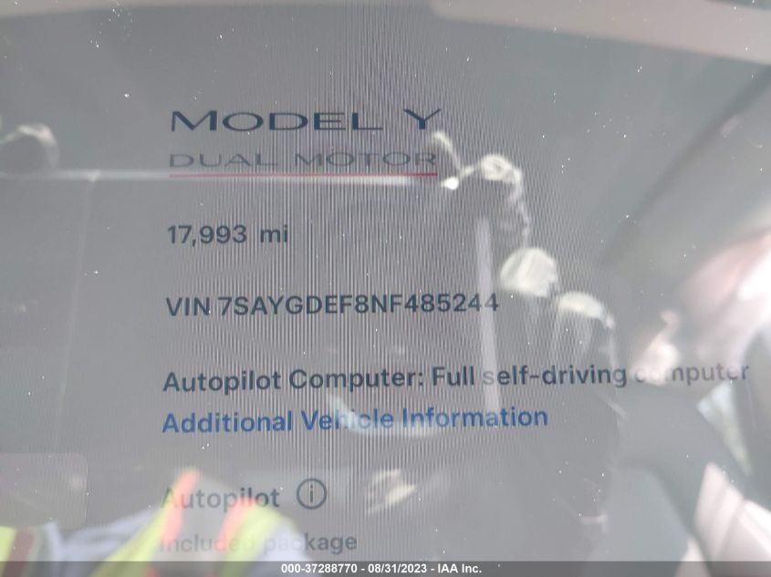 2022 TESLA MODEL Y PERFORMANCE - 7SAYGDEF8NF485244