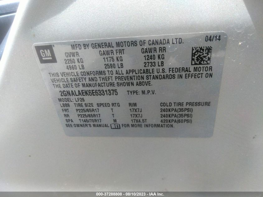 2014 CHEVROLET EQUINOX LS - 2GNALAEK6E6331375