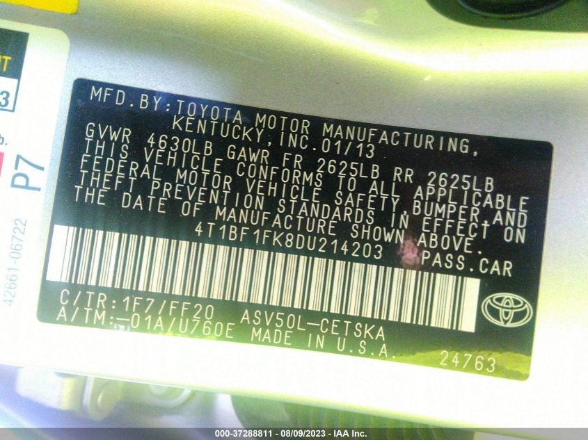 2013 TOYOTA CAMRY L/SE/LE/XLE - 4T1BF1FK8DU214203