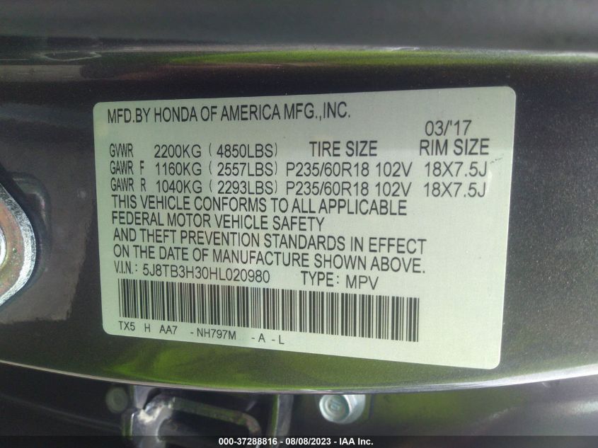 2017 ACURA RDX - 5J8TB3H30HL020980