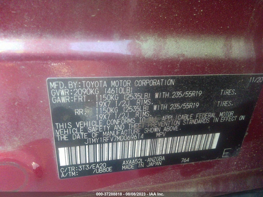 VIN JTMY1RFV7MD069614 2021 TOYOTA RAV4 LIMITED