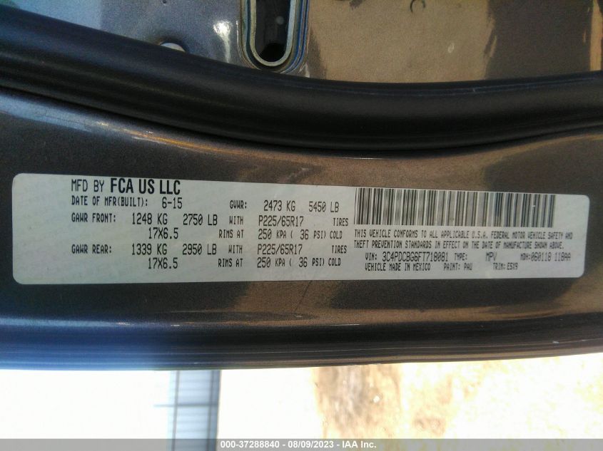 2015 DODGE JOURNEY SXT - 3C4PDCBG6FT718081