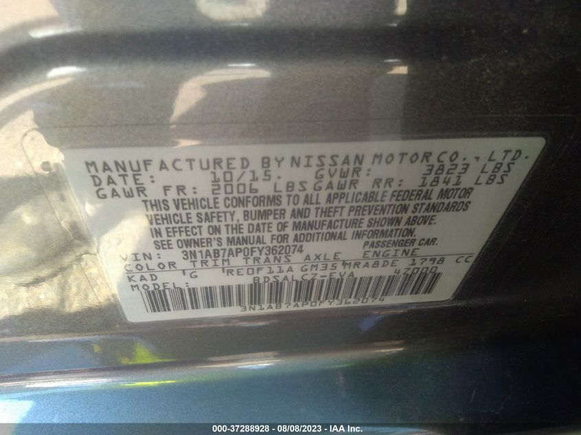 2015 NISSAN SENTRA S - 3N1AB7AP0FY362074