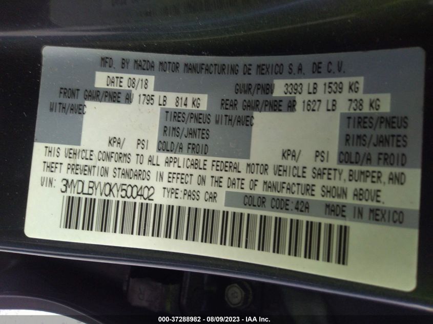 2019 TOYOTA YARIS SEDAN L/LE/XLE 3MYDLBYV0KY500402