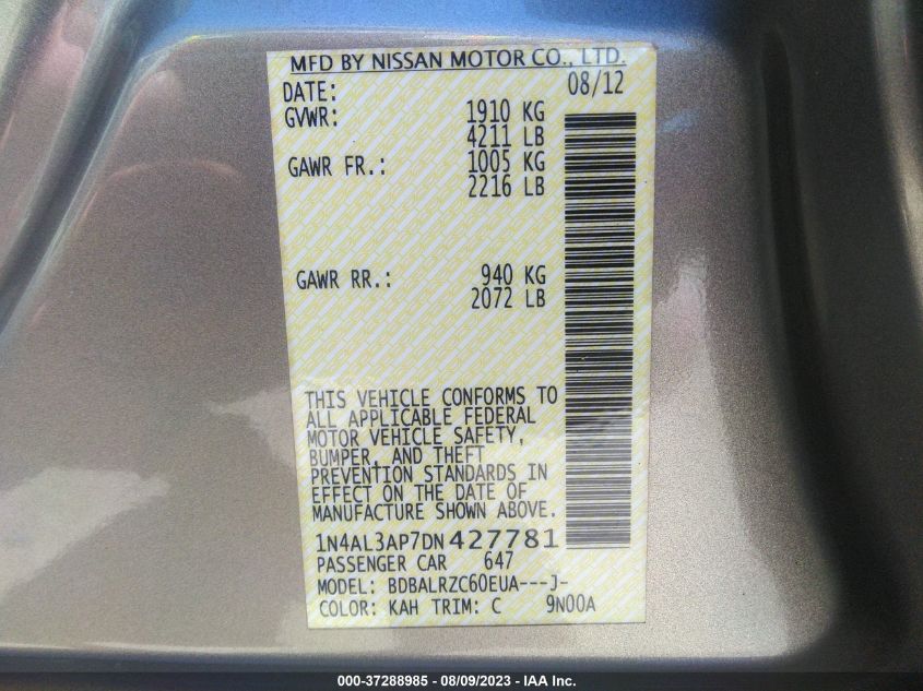 2013 NISSAN ALTIMA 2.5 S - 1N4AL3AP7DN427781