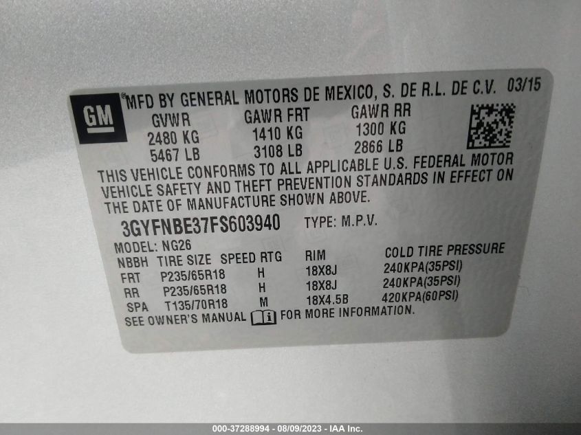 2015 CADILLAC SRX LUXURY COLLECTION - 3GYFNBE37FS603940