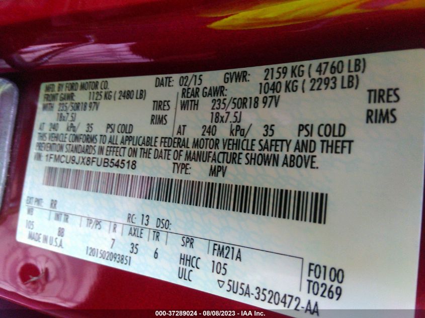 2015 FORD ESCAPE TITANIUM - 1FMCU9JX8FUB54518