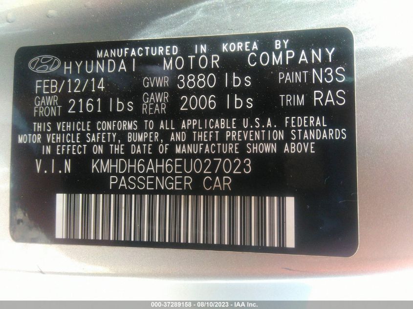 2014 HYUNDAI ELANTRA COUPE KMHDH6AH6EU027023