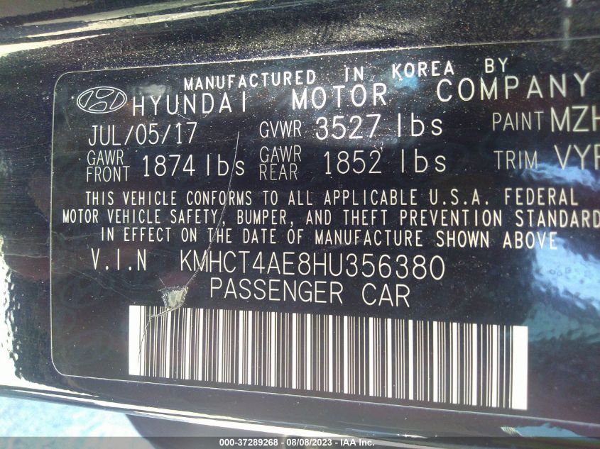 2017 HYUNDAI ACCENT SE - KMHCT4AE8HU356380