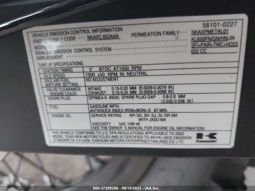 2022 KAWASAKI KL650 F - ML5KLEF10NDA14636