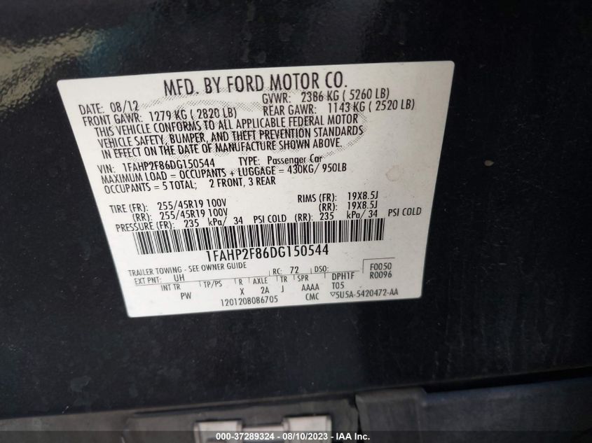 2013 FORD TAURUS LIMITED - 1FAHP2F86DG150544