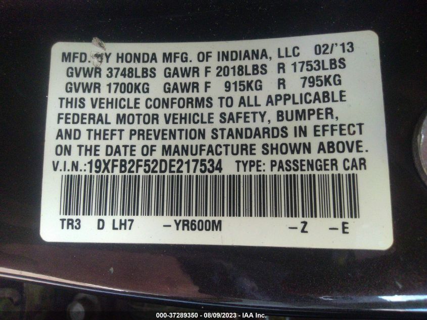 2013 HONDA CIVIC SDN LX - 19XFB2F52DE217534