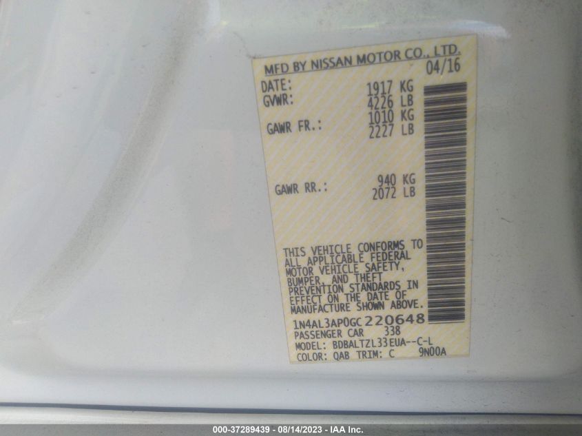 2016 NISSAN ALTIMA 2.5 SL - 1N4AL3AP0GC220648