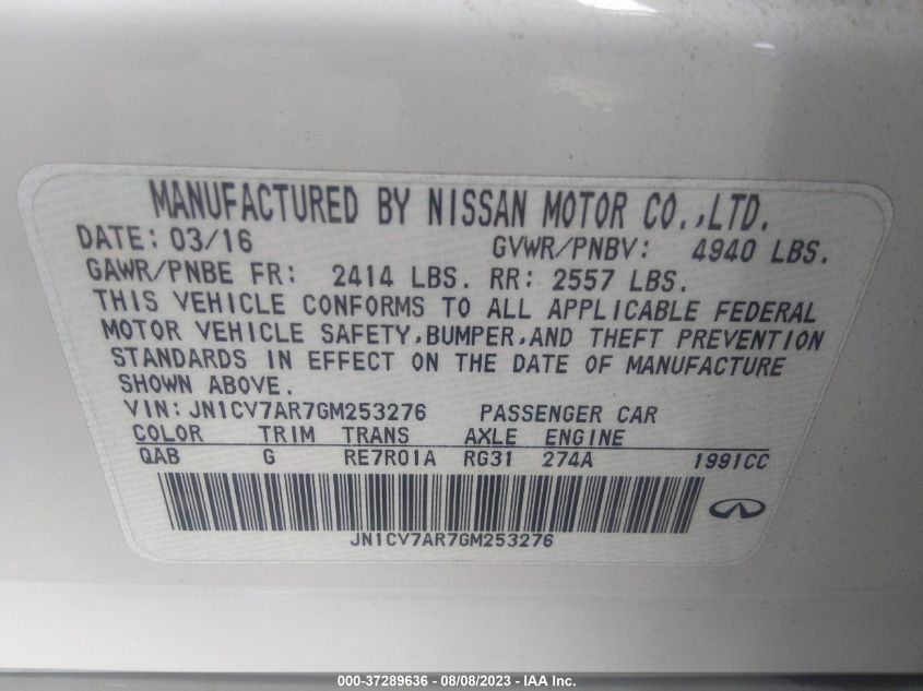 2016 INFINITI Q50 2.0T PREMIUM - JN1CV7AR7GM253276